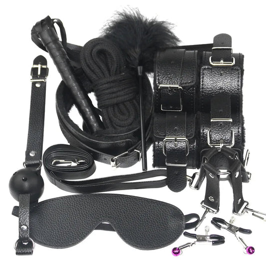 Erotic Game Bondage Toy 10pcs Leather Bdsm Bondage Suit Handcuffs Game Other Sm Products Toys for Men and Woman luvshop24