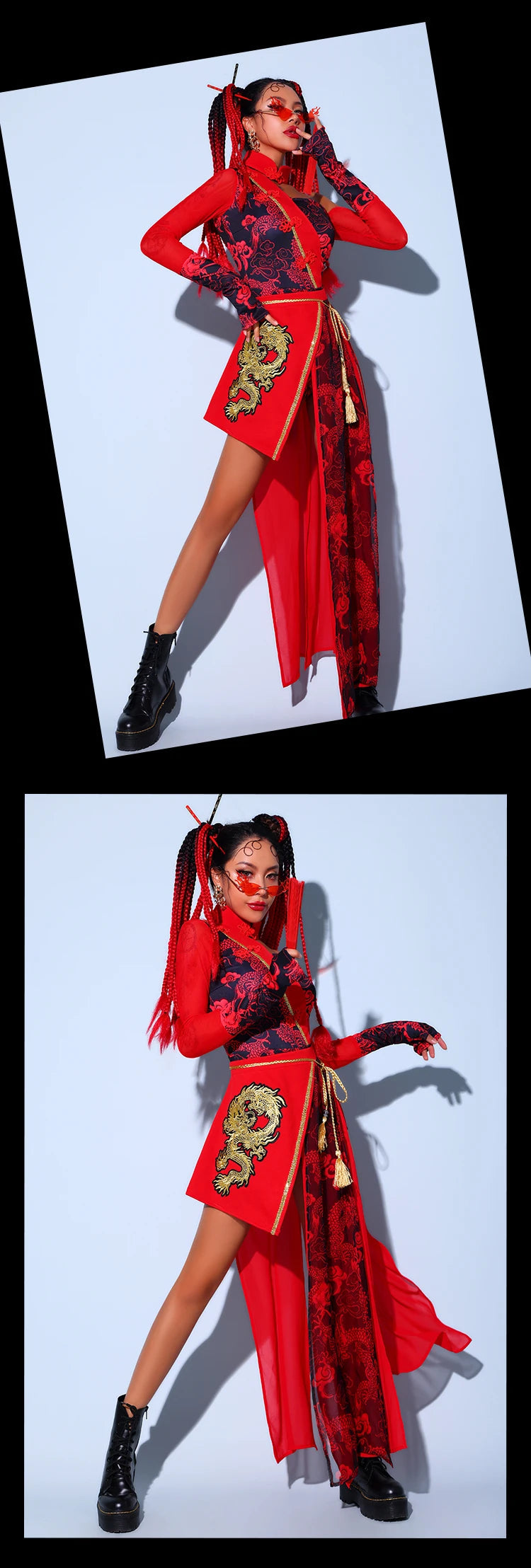 Chinese Style Women'S Jazz Performance Clothes Red Festival Outfits Hip Hop Clothes For Adults Gogo Dance Stage Costumes DQS6259 luvshop24