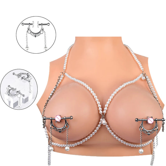 Circle Breast Ring Silver Nipple Clamps with Pearl Chain Erotic Matching Accessories for Women luvshop24