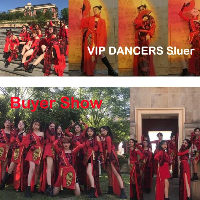 Chinese Style Women'S Jazz Performance Clothes Red Festival Outfits Hip Hop Clothes For Adults Gogo Dance Stage Costumes DQS6259 luvshop24