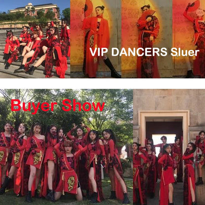Chinese Style Women'S Jazz Performance Clothes Red Festival Outfits Hip Hop Clothes For Adults Gogo Dance Stage Costumes DQS6259 luvshop24