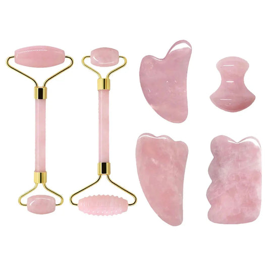 Rose Quartz Face Jade Roller Massagers Guasha Set Gua Sha Tools Natural Stone Gouache Scraper For Facial Massage Beauty Tool luvshop24