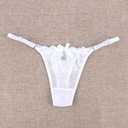 Women Lace Panties Thongs Pearl Pendant Lace Embroidery G-String T-Back Briefs Underwear Adjustable Ladies Panties Sexy Lingerie luvshop24