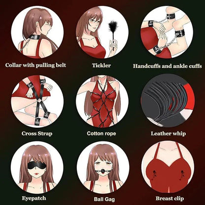 Wholesale 10pcs/ Set Toys Adult Game SM Bondage Gear Restraint, Handcuffs Nipple Clamp Whip Collar Erotic Toy Kit for Couples luvshop24