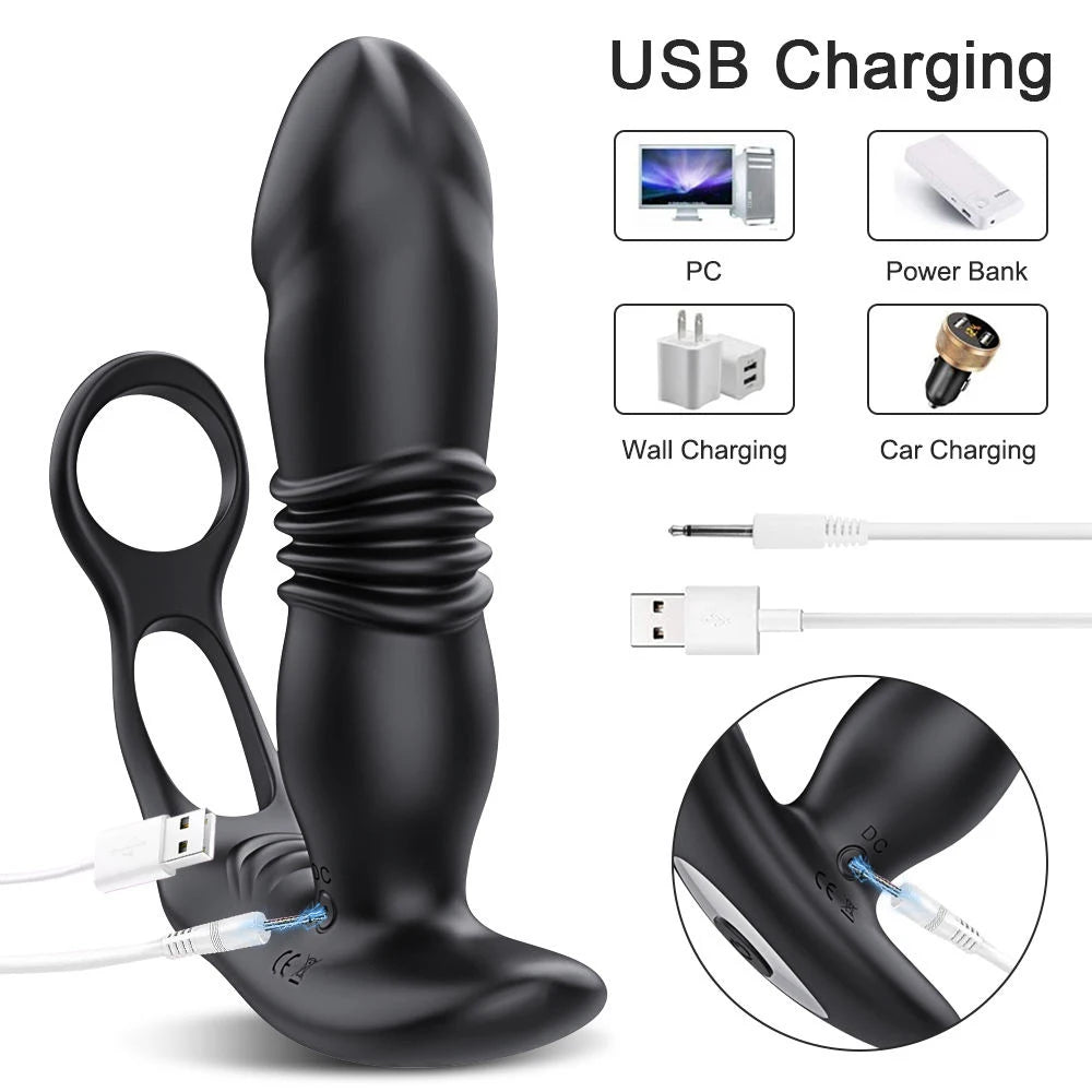 APP Control Cock Ring Long Masturbating  Dildo Vibrating Silicon Metal Anal Toy Vibrator Butt Anal Plug for Woman luvshop24