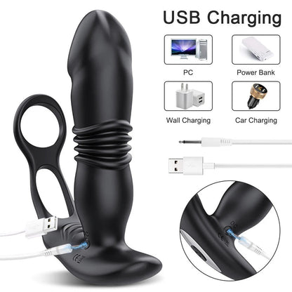 APP Control Cock Ring Long Masturbating  Dildo Vibrating Silicon Metal Anal Toy Vibrator Butt Anal Plug for Woman luvshop24