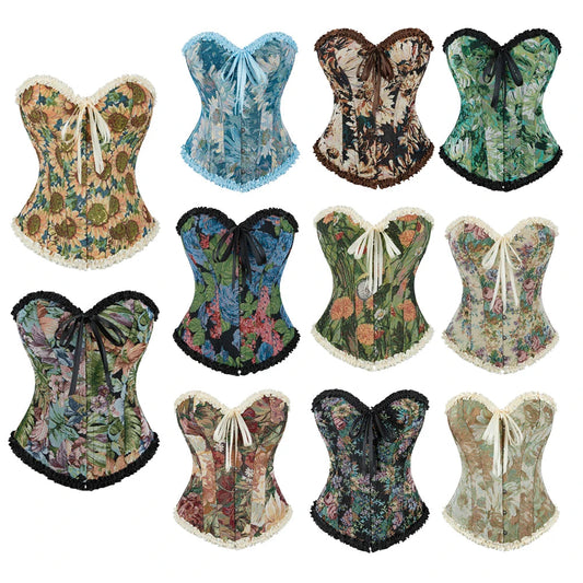 Women Corset Top Vintage Monet Oil Painting Flower Korset Bustier Gothic Waist Shaping Corset Lingerie luvshop24