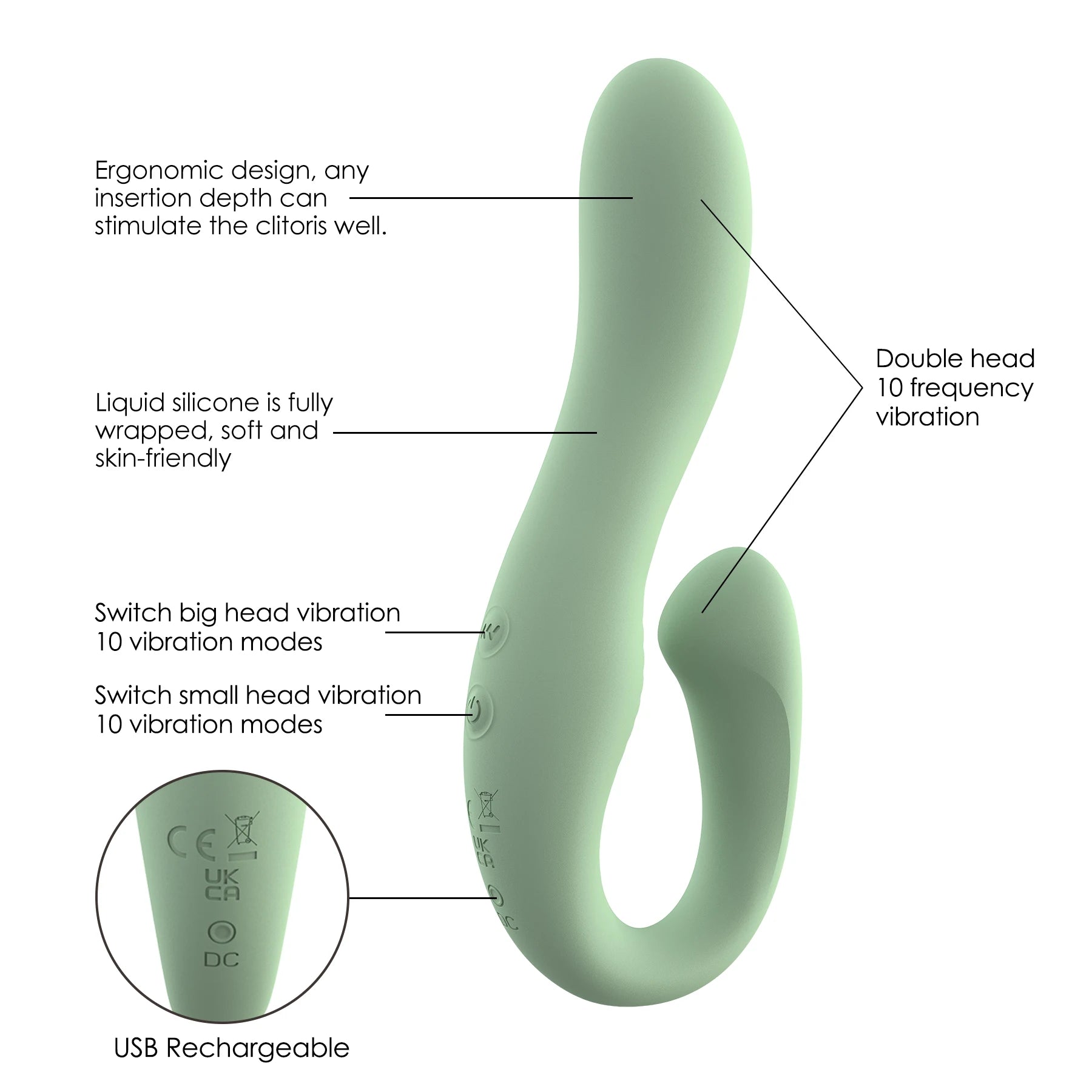 WINYI Hot Selling U-Shaped Dual Vibrator Wholesale Custom Packaging  Double Straplessless Strapon Dildo Vibrator for Lesbian luvshop24