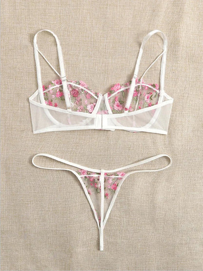2023 New Adult Women Sexy Lingerie Mature Lady Lace See Through Lingerie 2 Pc Hot Balconette Bra Underwear and Panties Set luvshop24