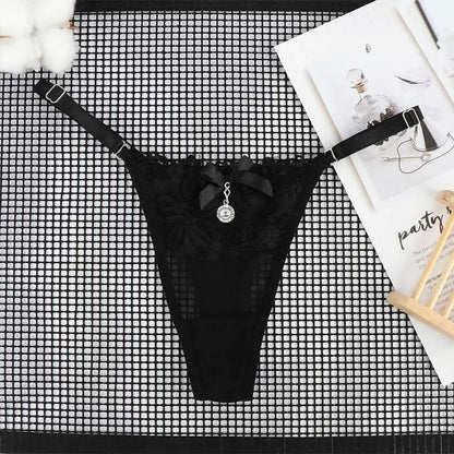 Women Lace Panties Thongs Pearl Pendant Lace Embroidery G-String T-Back Briefs Underwear Adjustable Ladies Panties Sexy Lingerie luvshop24