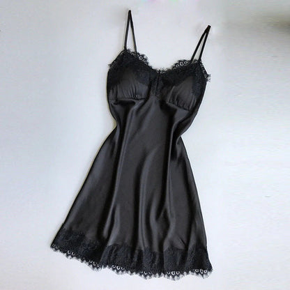 Womens Lace Pajamas Sexy Ice Silk Lotus Leaf Pendulum Sleepwear  V-Neck Cami Nightdress Home Nightwear Exotic Lingerie Costumes luvshop24