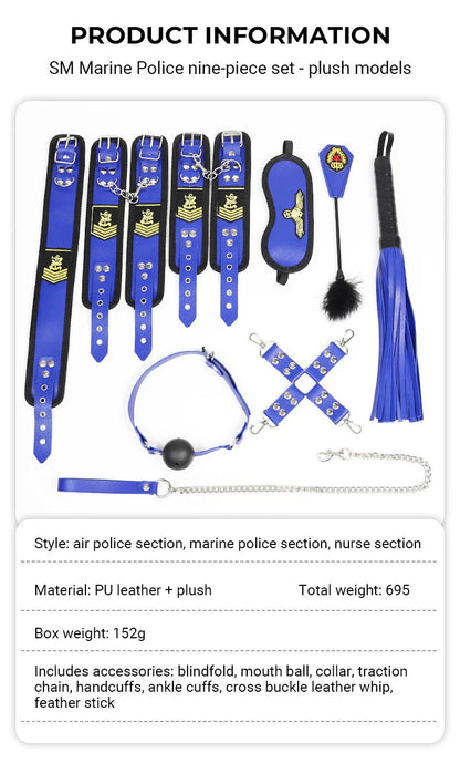 2022 New 9 Piece Sexuels Bondage Leather Restraint Set Erotic Nurse Role Flirting Suits Bdsm Adult Cos Games luvshop24