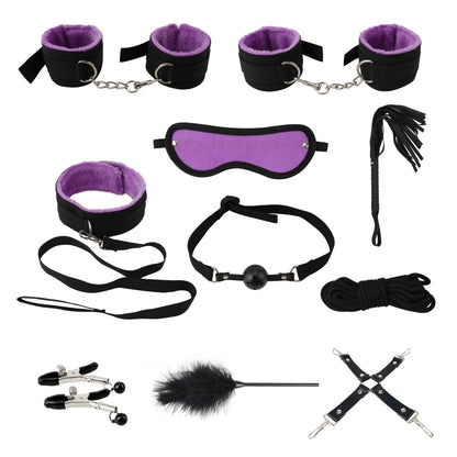 10 Pcs/set Products Erotic Adults Games Bdsm Bondage Set Handcuffs Nipple Clamps Gag Whip Rope Toys for Couples luvshop24