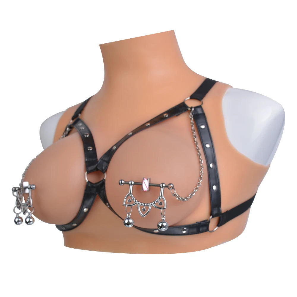 Leather Nipple Clamps with PP Chain Golly Chain Female Breast Stimulation BDSM Sexy Kink Nipple Clips for Women Erotic Toy luvshop24