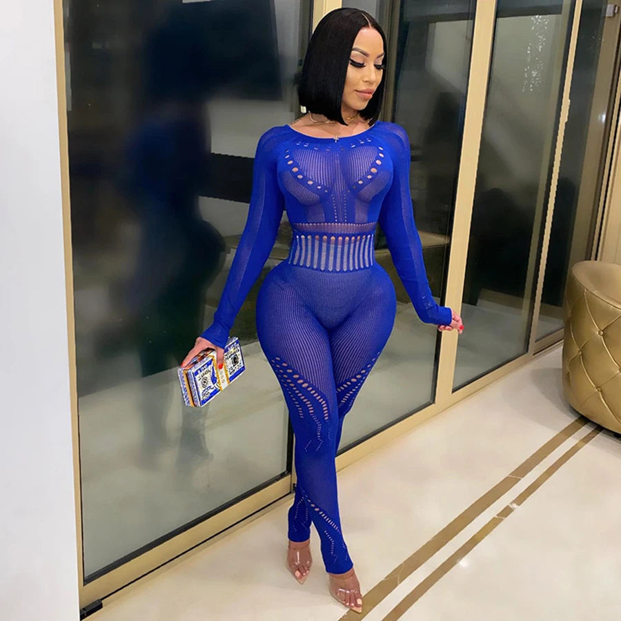 Fall 2023 Designer Outfits Long Sleeve See Through Bodycon Jumpsuit Sexy Jumpsuits Ladies Jumpsuits Body Stocking luvshop24