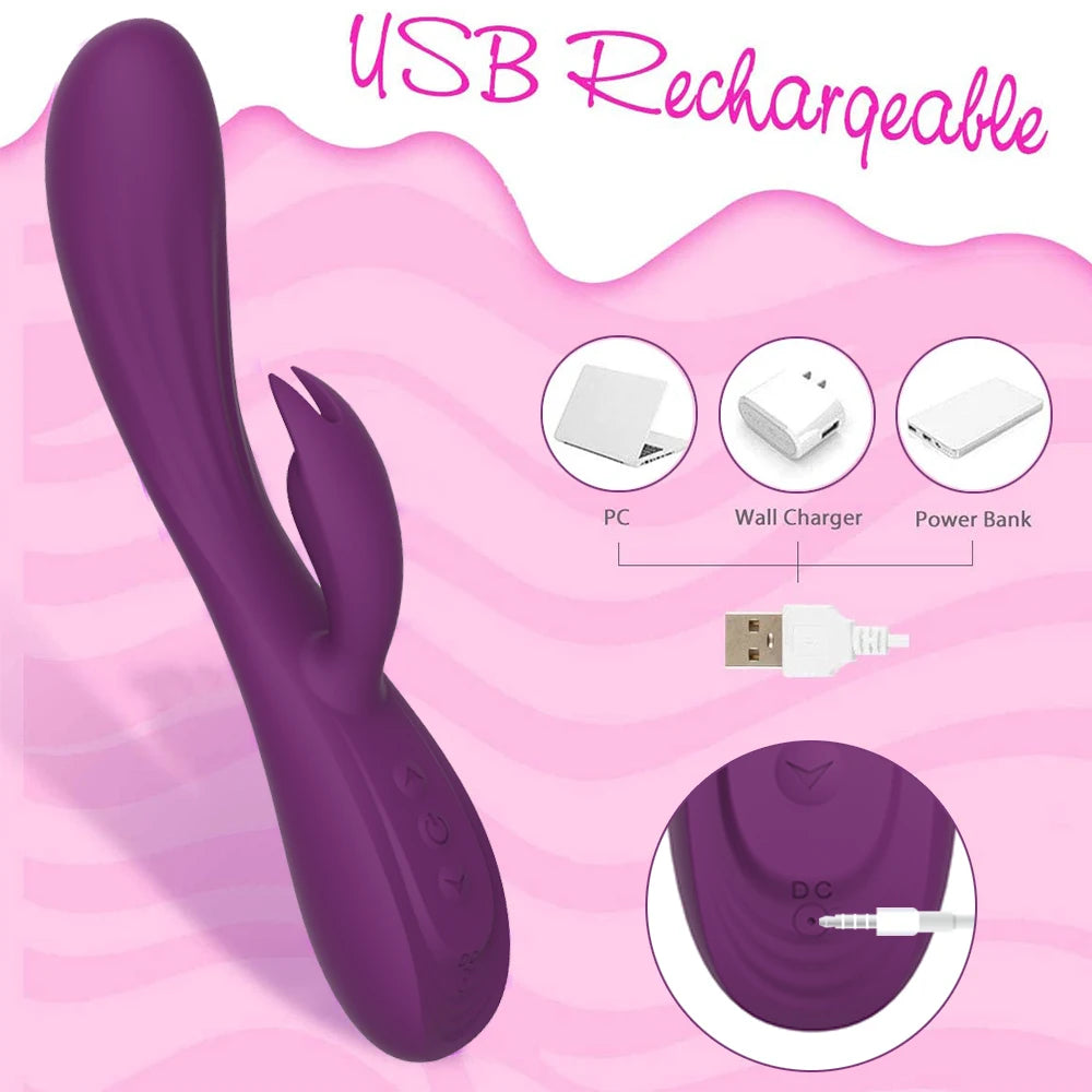 Fully Glued Rabbit Vibrator Dual Motor Rechargeable Silicone Female Massager 10 Speed Vibration for Adult Shower Toys luvshop24