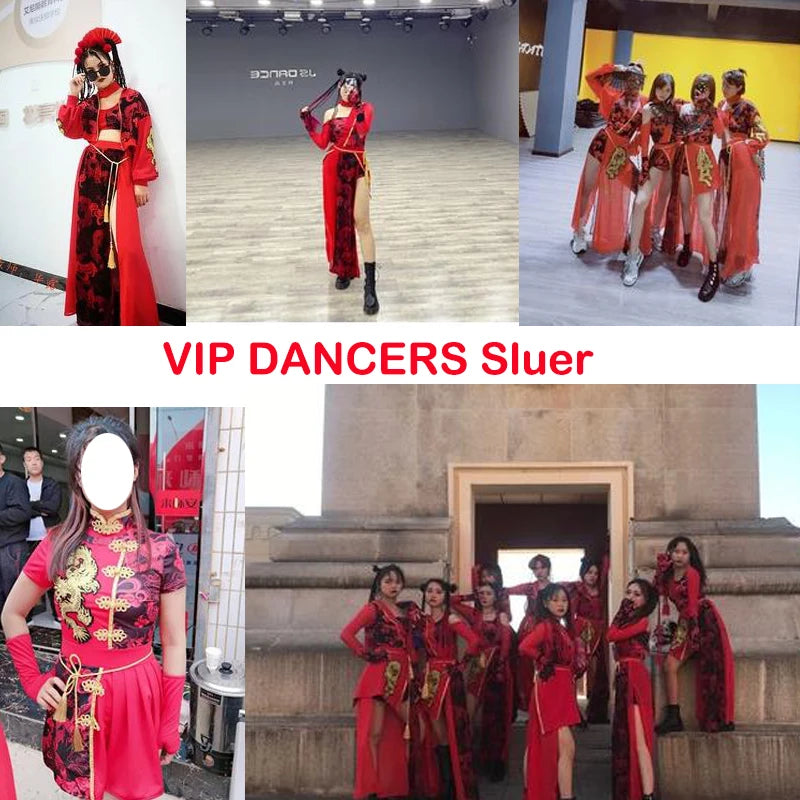 Chinese Style Women'S Jazz Performance Clothes Red Festival Outfits Hip Hop Clothes For Adults Gogo Dance Stage Costumes DQS6259 luvshop24