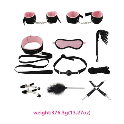 10 Pcs/set Products Erotic Adults Games Bdsm Bondage Set Handcuffs Nipple Clamps Gag Whip Rope Toys for Couples luvshop24