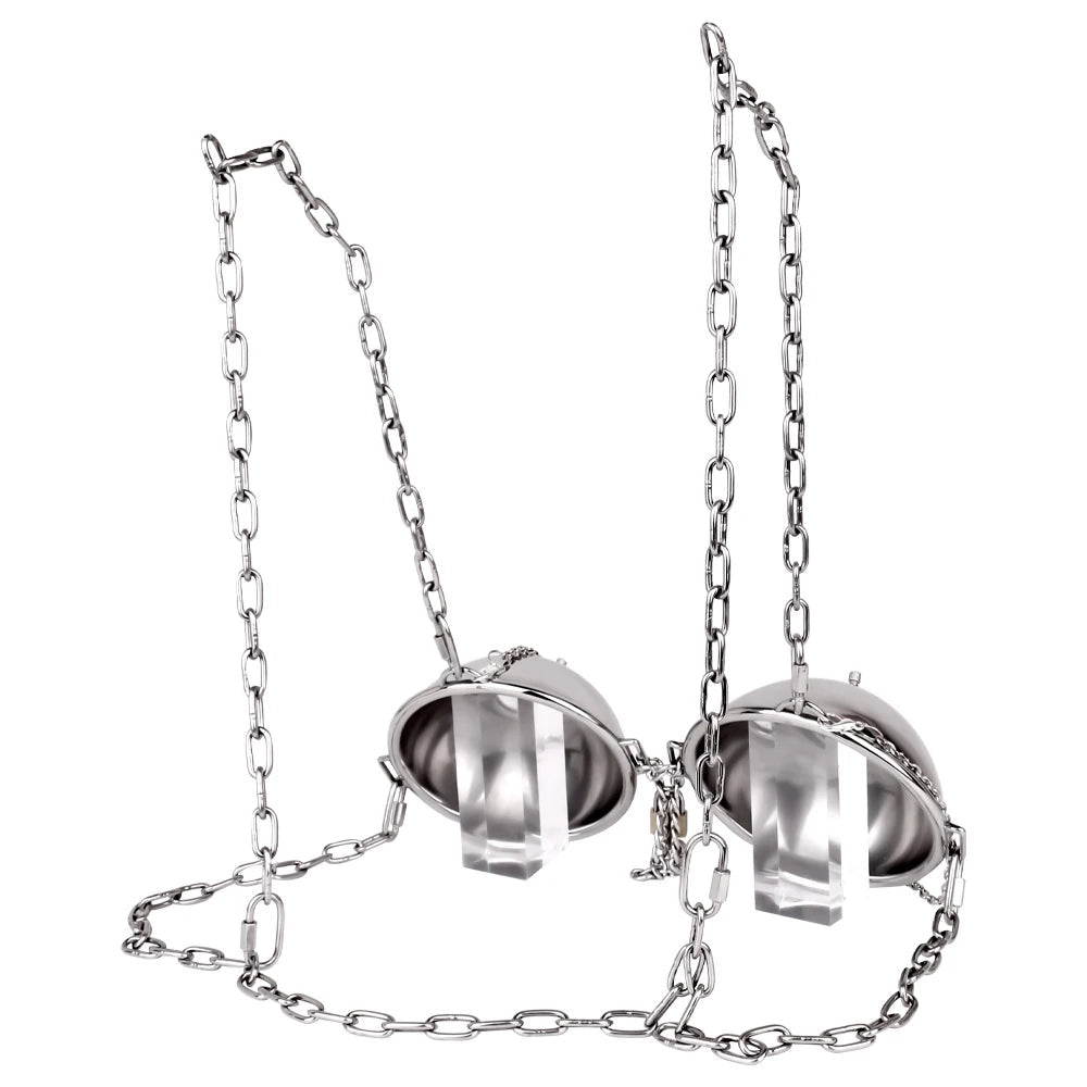 Heavy Duty Stainless Steel Breast Bondage Bra with Lock and Chains BDSM Metal Breast Cover Cups for Slave Play luvshop24