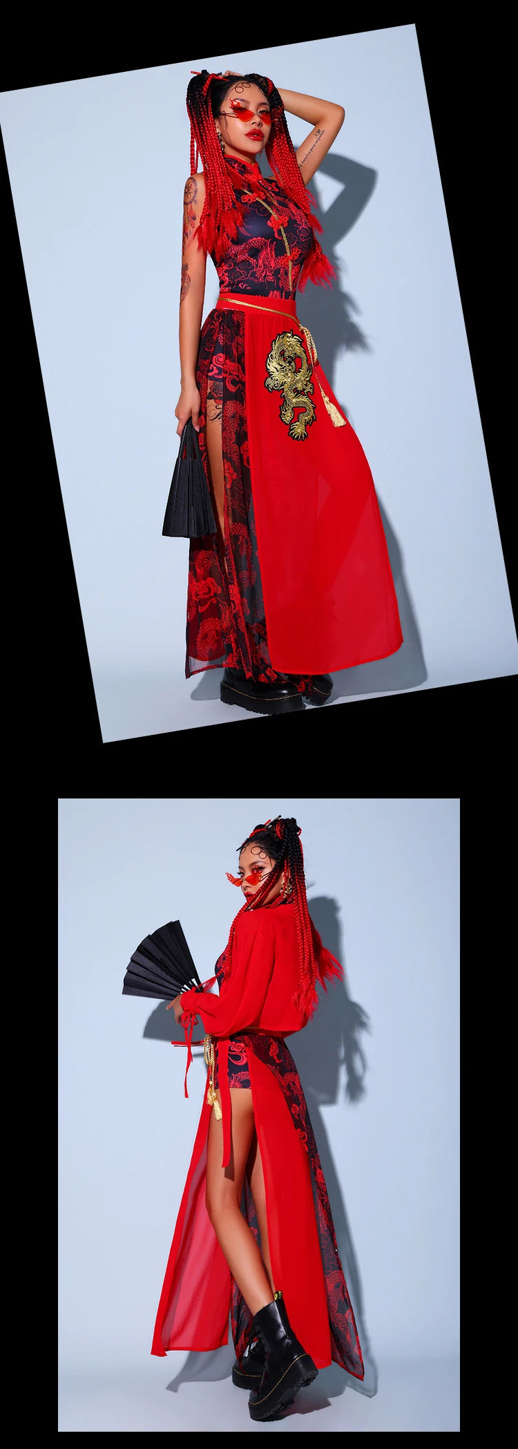 Chinese Style Women'S Jazz Performance Clothes Red Festival Outfits Hip Hop Clothes For Adults Gogo Dance Stage Costumes DQS6259 luvshop24
