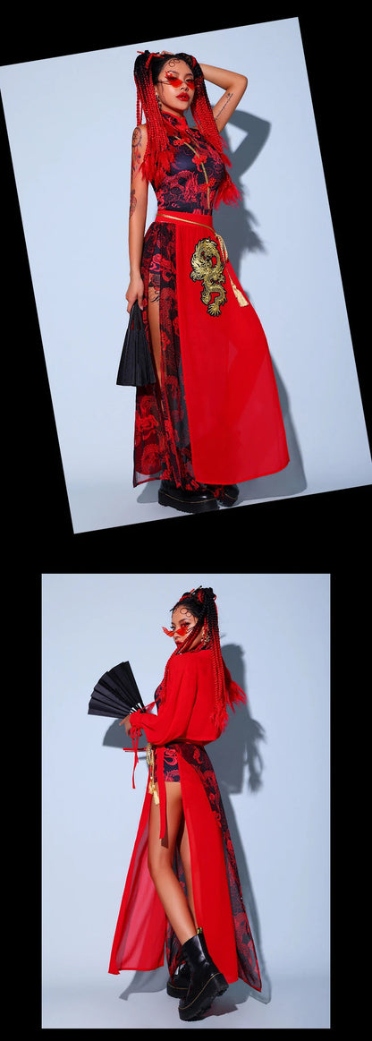 Chinese Style Women'S Jazz Performance Clothes Red Festival Outfits Hip Hop Clothes For Adults Gogo Dance Stage Costumes DQS6259 luvshop24