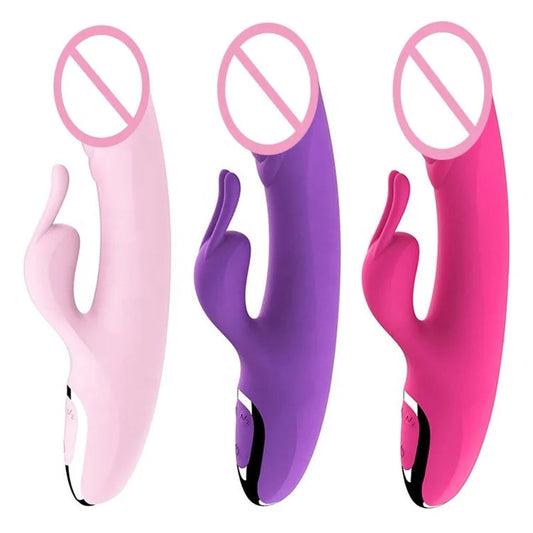 12 Strong Dual Vibration Big Purple G Spot Rabbit Vibrator Rechargeable USB Charger Dildo Vibrator luvshop24