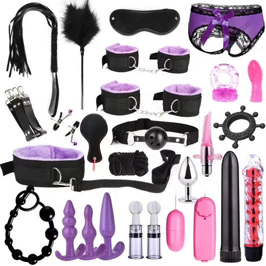Senior BDSM Products Bondage Kits Genuine Leather Restraint Set Fetish Gear Erotic Role Play 26 Pieces BDSM Adult Cosplay Games luvshop24
