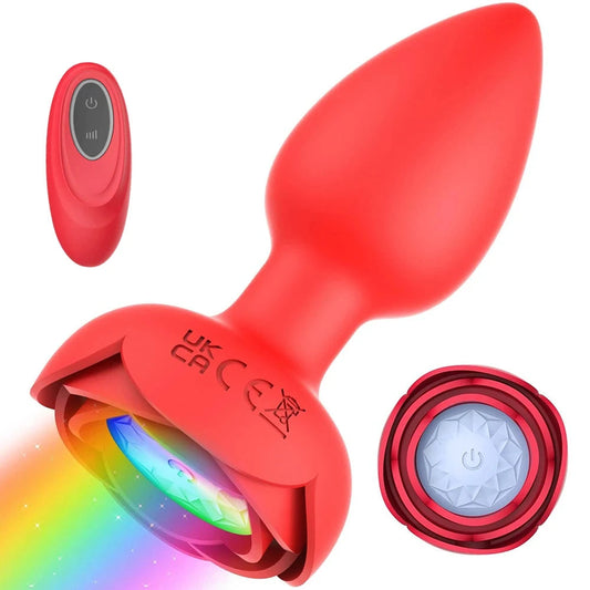 Hot Sale Rose Anal Plug Wireless Remote Control Erotic Masturbation Vibrator Silicone Anal Plug Massager for Women luvshop24