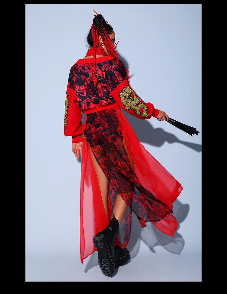 Chinese Style Women'S Jazz Performance Clothes Red Festival Outfits Hip Hop Clothes For Adults Gogo Dance Stage Costumes DQS6259 luvshop24