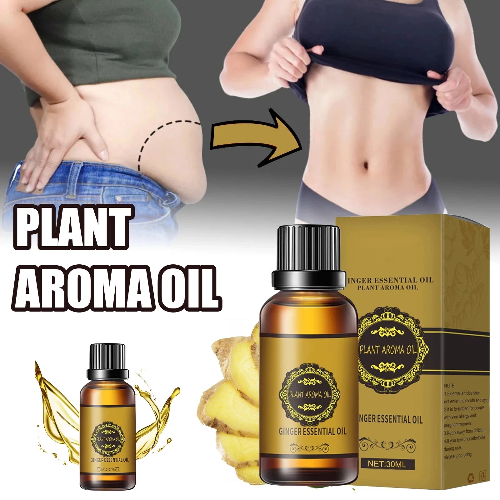 10ML 30ML Ginger Essential Oils Thin Leg Waist  Massage Oil Beauty Health Firm Body OEM luvshop24