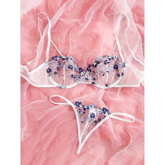 2023 New Adult Women Sexy Lingerie Mature Lady Lace See Through Lingerie 2 Pc Hot Balconette Bra Underwear and Panties Set luvshop24