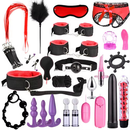 Senior BDSM Products Bondage Kits Genuine Leather Restraint Set Fetish Gear Erotic Role Play 26 Pieces BDSM Adult Cosplay Games luvshop24