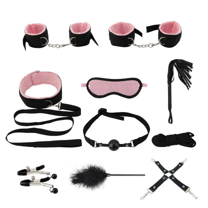 10 Pcs/set Products Erotic Adults Games Bdsm Bondage Set Handcuffs Nipple Clamps Gag Whip Rope Toys for Couples luvshop24