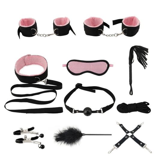 10 Pcs/set Products Erotic Adults Games Bdsm Bondage Set Handcuffs Nipple Clamps Gag Whip Rope Toys for Couples luvshop24