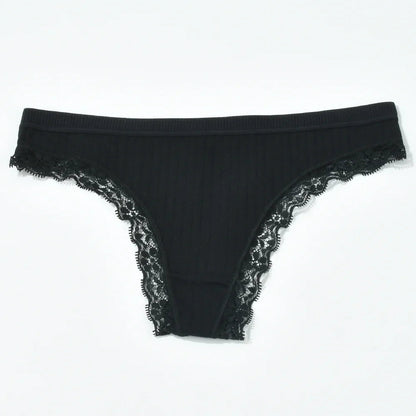 3pcs Cotton Women's Thong Panties Breathable Low Waist Seamless Underwear Sexy Female Lady Comfortable Solid Color Lace G-String luvshop24