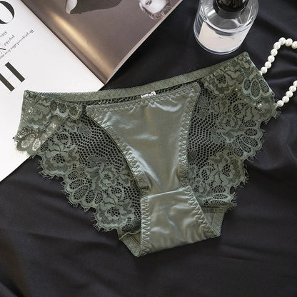 1pc Women's Sexy Lace Panties Satin Seamless Underwear Lace Mesh Sheer Low Waist Triangle Underwear Ladies Thin Breathable Brief luvshop24