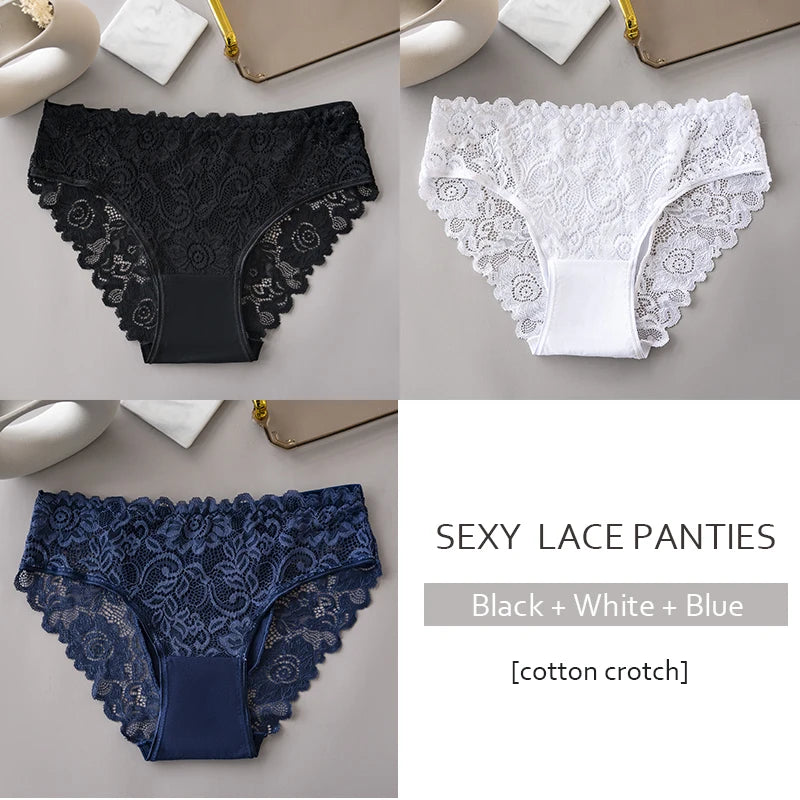 3PCS/Set Luxury Floral Embroidery Lace Panties Women Briefs Sexy Hollow Lingerie Female Underwear Ladies Breathable Underpants luvshop24