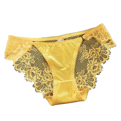 1pc Women's Sexy Lace Panties Satin Seamless Underwear Lace Mesh Sheer Low Waist Triangle Underwear Ladies Thin Breathable Brief luvshop24