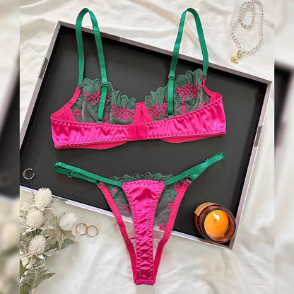 Floral Sexy Lingerie Lace Eroticу Bralette + Briefs Set Transparent Women's Underwear Embroidery Erotic Beautiful Bra And Panty luvshop24