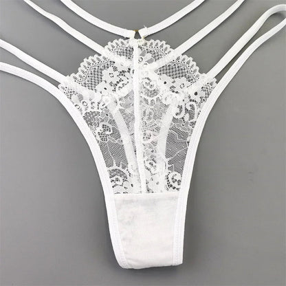 3 Pcs Lace Thin Strap Thong Women Low Waist Sexy Perspective Underwear Ladies Transparent G-string Panty Plus Size T-back luvshop24