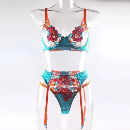 Women Floral Lace Garter Lingerie Set Sexy Lace Bodydoll Teddy Lingerie Fishnet Strappy Lace Bra & Panty Set Boudoir Outfits luvshop24