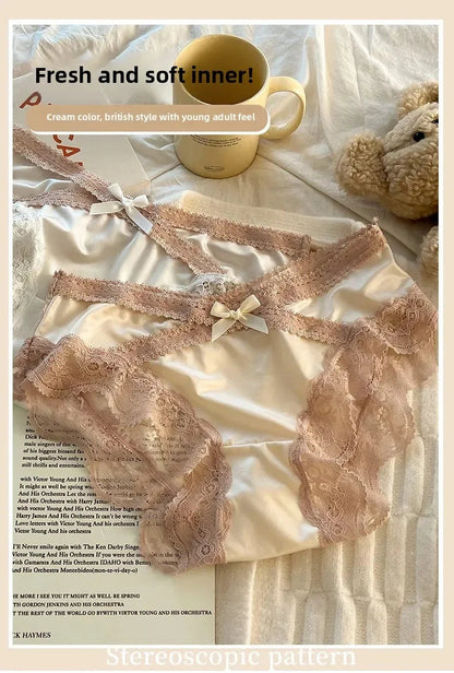 French Lace Underwear Pure Cotton Crotch Satin Sexy Triangle Panties Women's Innerwear Comfortable Breathable Ladies Briefs luvshop24