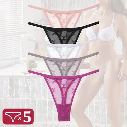 5Pcs Women Sexy Lace Floral G-String Panties String Transparent Underwear Intimates Panties Thong Low Waist Briefs Lingerie luvshop24