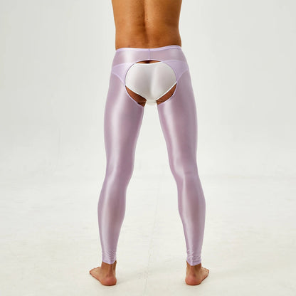 Glossy Crotchless Open Butt Leggings Mens Gays Erotic Nightwear Underpants High Waist Slim Fit Tights Underwear Baselayer Pants luvshop24