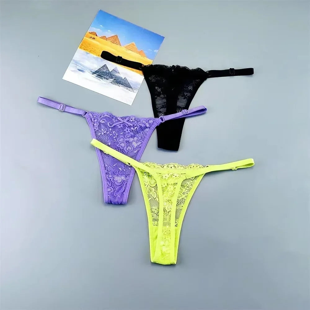 3Pcs Sexy Thongs Underwear for Women Perspective Lace G-String Panties Low Waist Plus Size Hot Wife Gift luvshop24
