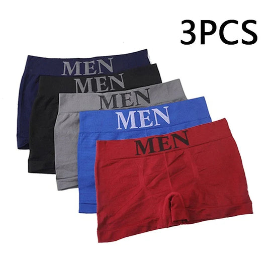 3 Pcs Men's Panties Underwear Boxers Breathable Man Boxer Solid Underpants Comfortable Male Brand Shorts Black Blue Underwear luvshop24