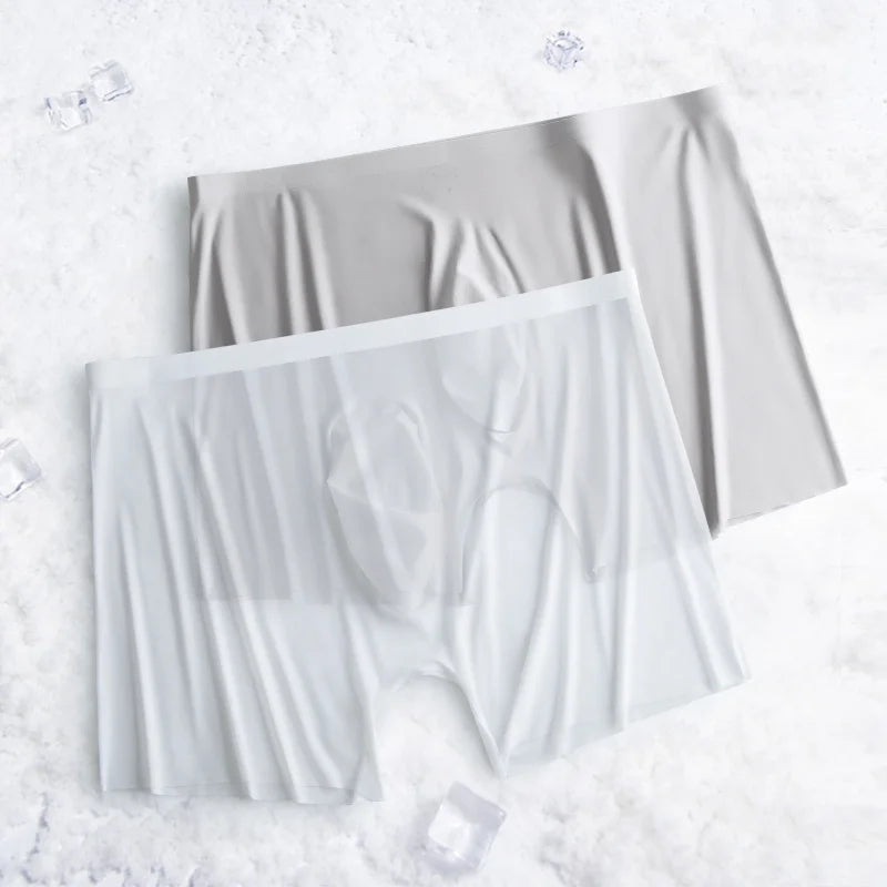 1-2 Pcs Ultra-thin Underwear Sexy Transparent 2022 New Mesh Ice Silk Mens Boxer Shorts Naked Seamless Plus Size Boxershorts Men luvshop24