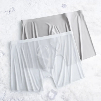 1-2 Pcs Ultra-thin Underwear Sexy Transparent 2022 New Mesh Ice Silk Mens Boxer Shorts Naked Seamless Plus Size Boxershorts Men luvshop24