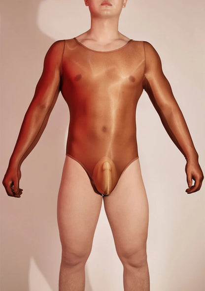 Hot Sexy Oil Shiny Bodysuit for Men Body Stockings Sheer See Through Five Fingers Glove Leotard Male Erotic Lingerie Sex Clothes luvshop24