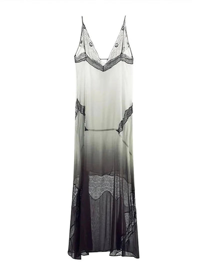 Lace Sling Long Dresses Women Sexy Sleeveless Split See Through Female Mesh Sheer Dress 2025 Summer New Lady Fashion Beach Robes luvshop24